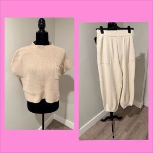 Free People Cream Knit Relaxed Pants